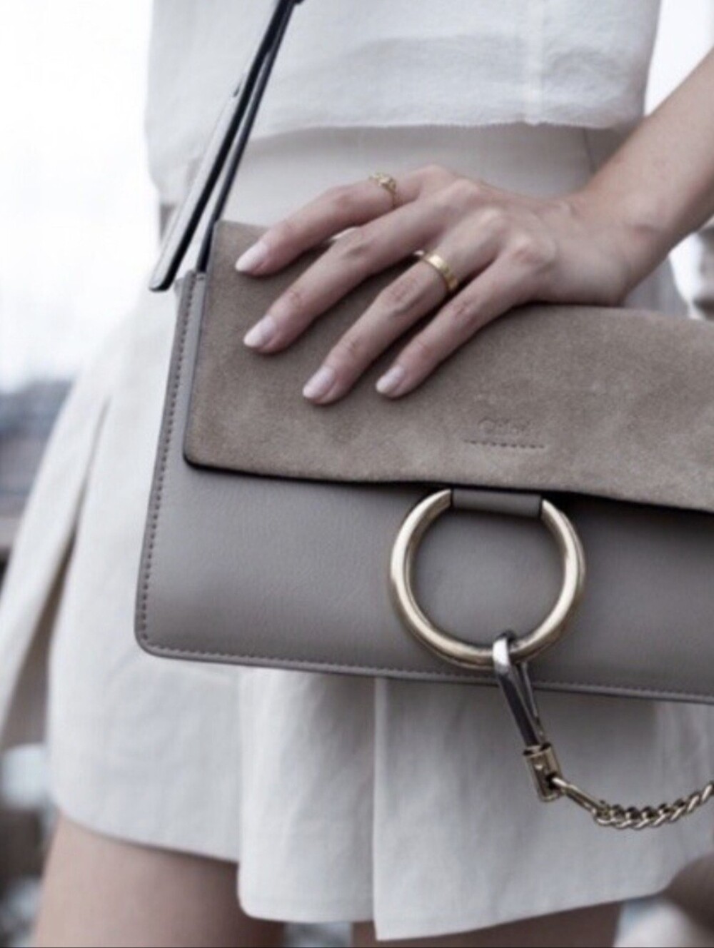 Chloe Taupe Leather Faye Small Shoulder Bag with Gold Hardware